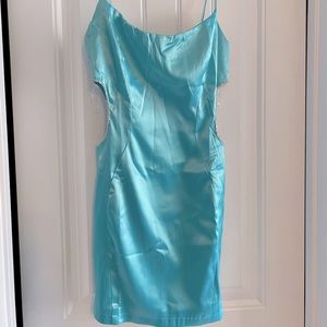 Brand new Womens satin Aqua size Medium Fashionova mini dress NWT
